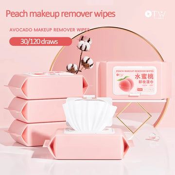 Peach makeup remover wet wipes remove facial makeup, cleanse the skin, refresh and remove makeup