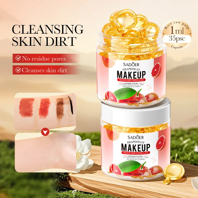 Grapefruit Makeup Remover Capsules - Makeup Remover Oil Cream Cleansing Dissolves Makeup Portable Makeup Remover Capsules